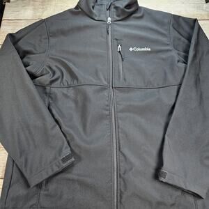 Columbia Jacket Mens Large Black Fleece Lined Full Zip Pockets Softshell Hiking